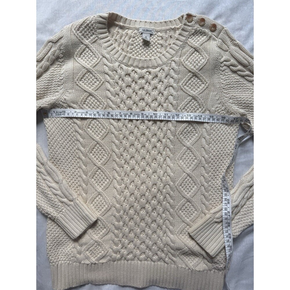 L.L.Bean women’s cream white cotton fisherman sweater medium button shoulder - Picture 5 of 6